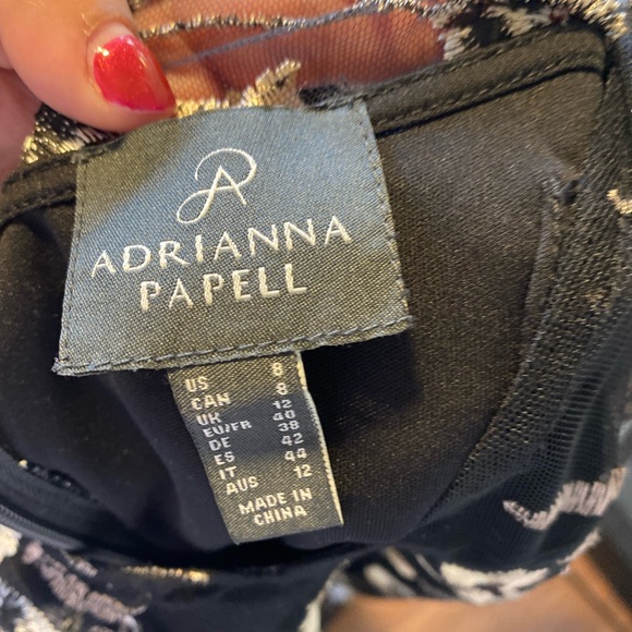 Adrianna Papell Modest Party dress, Black metallic embroidered gown - Picture 5 of 7